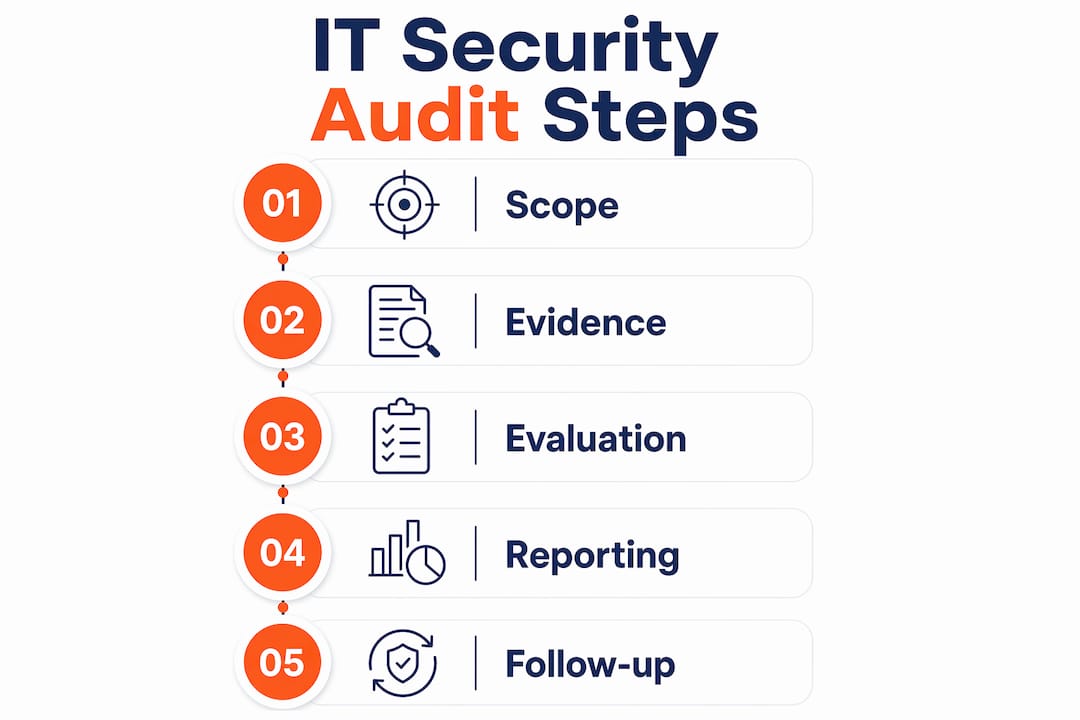 Infographic outlining IT security audit process steps