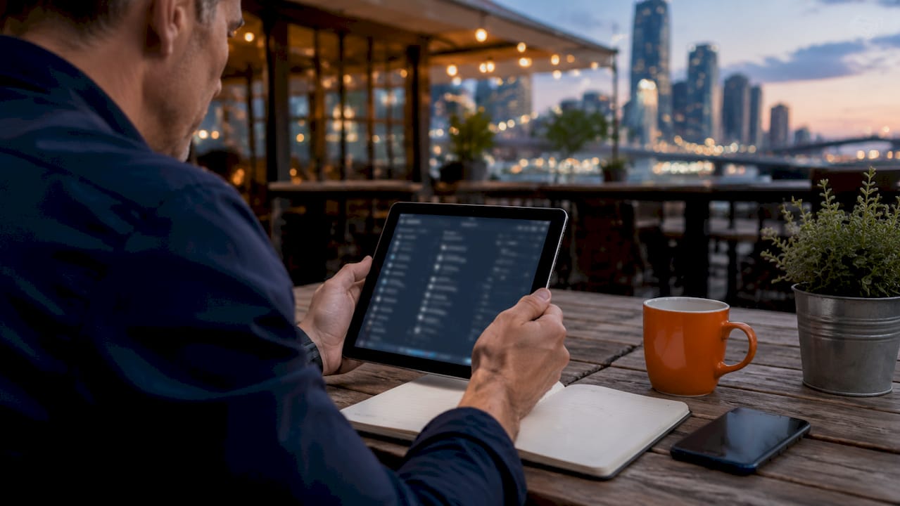Consultant managing asset discovery on tablet