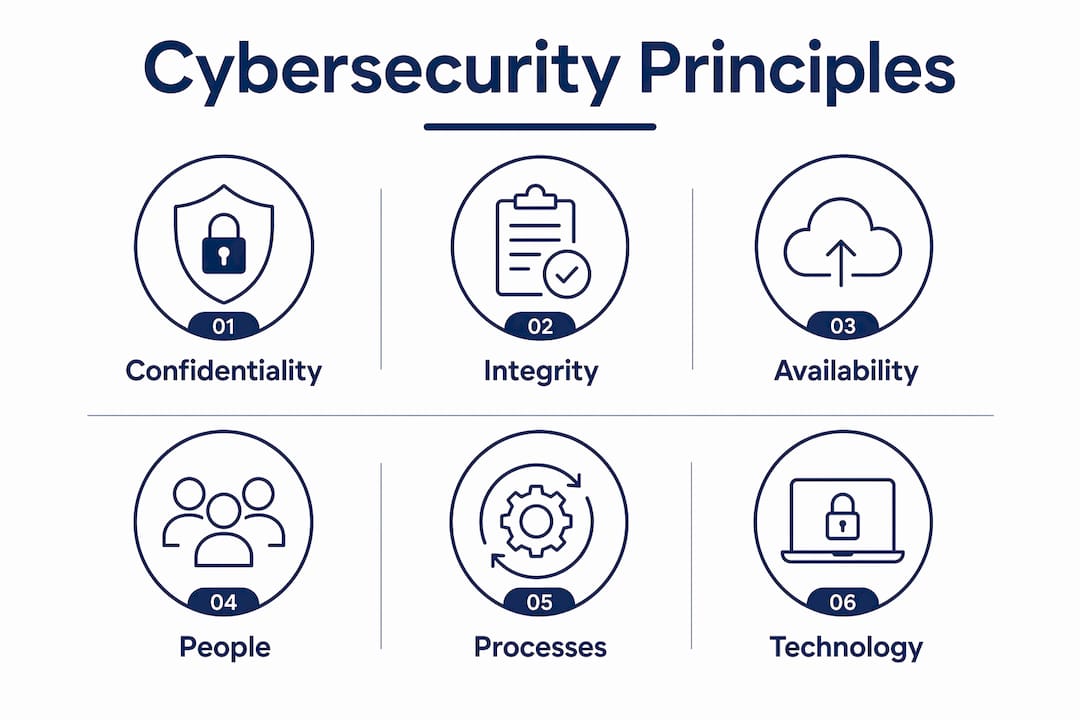 Infographic showing core cybersecurity principles hierarchy
