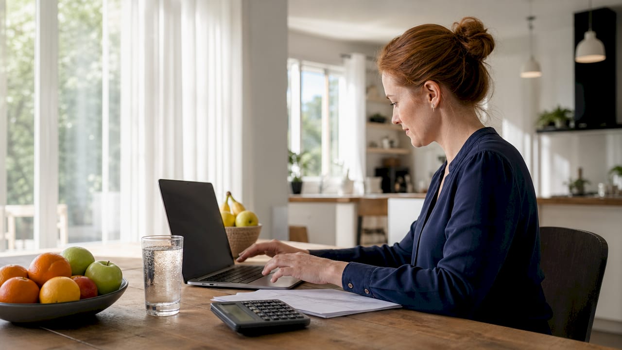 Accountant managing IT budget on laptop