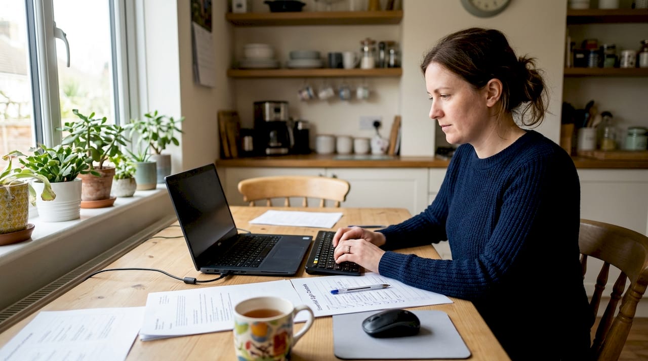 Hands typing near Essential Eight checklist document