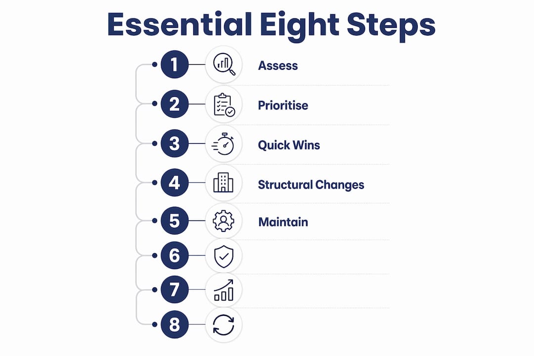 Infographic showing steps to implement Essential Eight controls