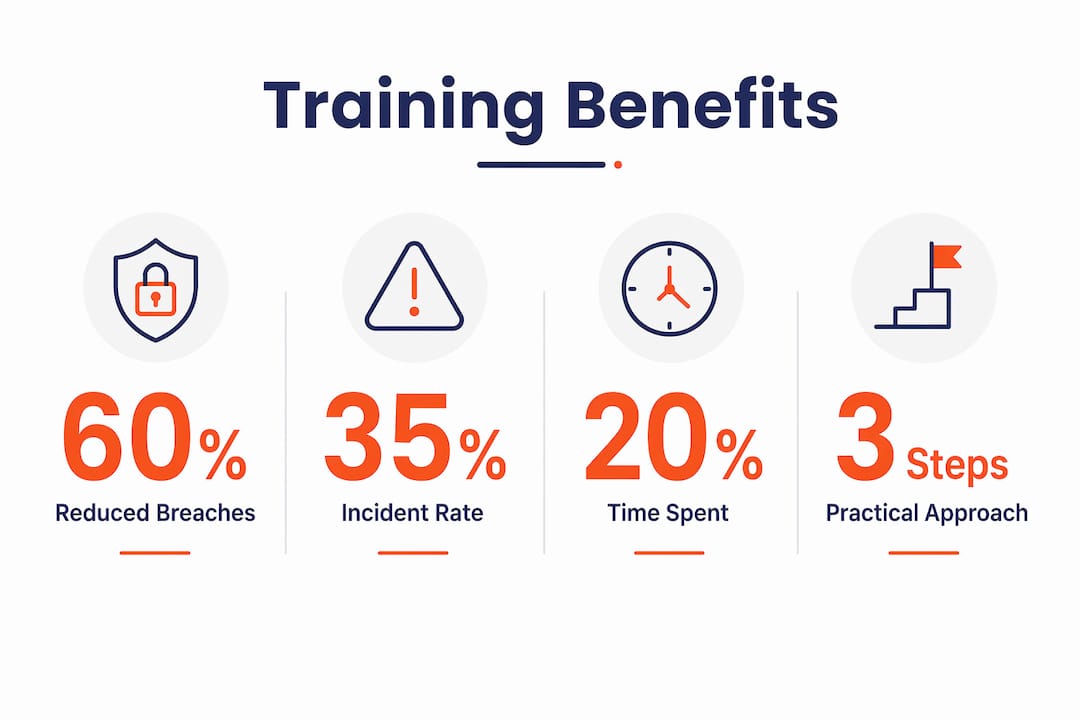 Infographic showing key statistics and benefits of cyber security training for SMEs