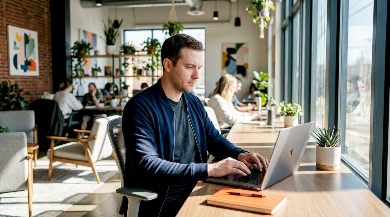 Employee working at cybersecurity laptop