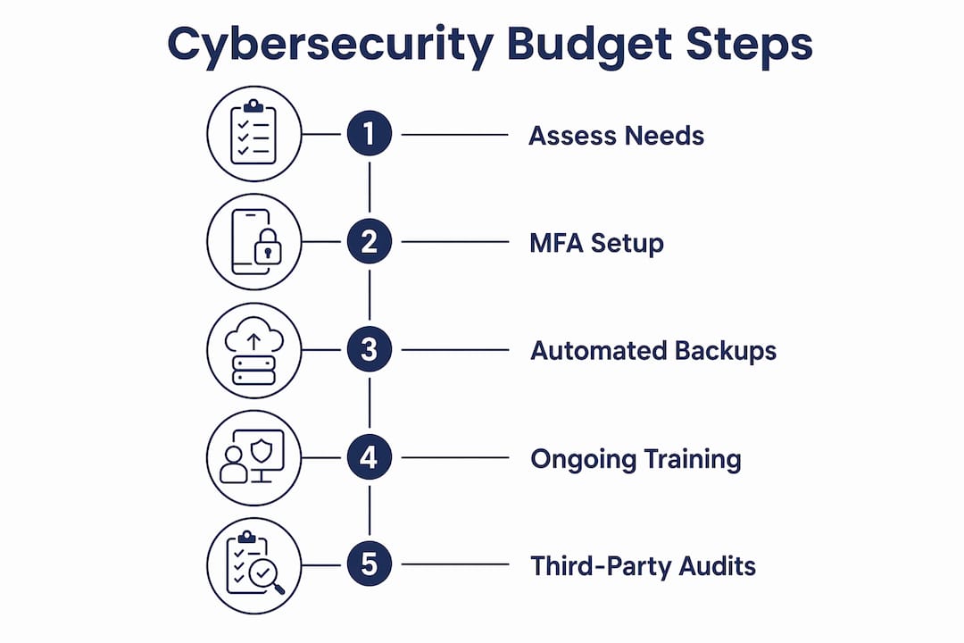 Infographic showing five key steps for SME cybersecurity budgeting