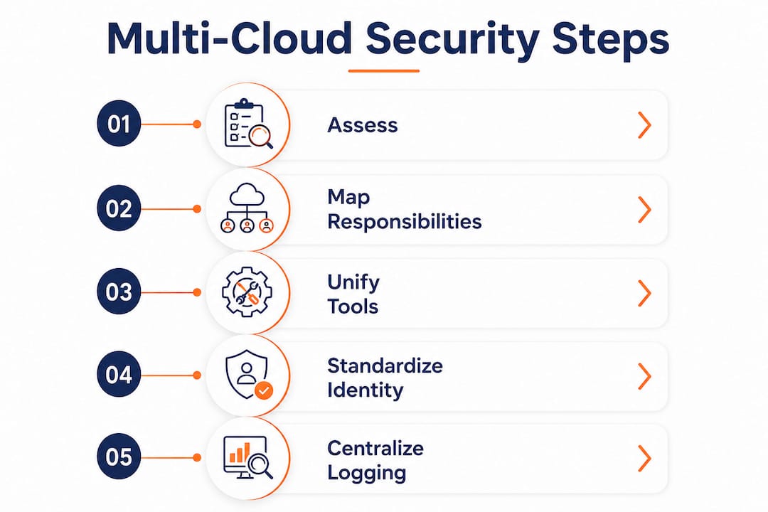Infographic outlining multi-cloud security steps