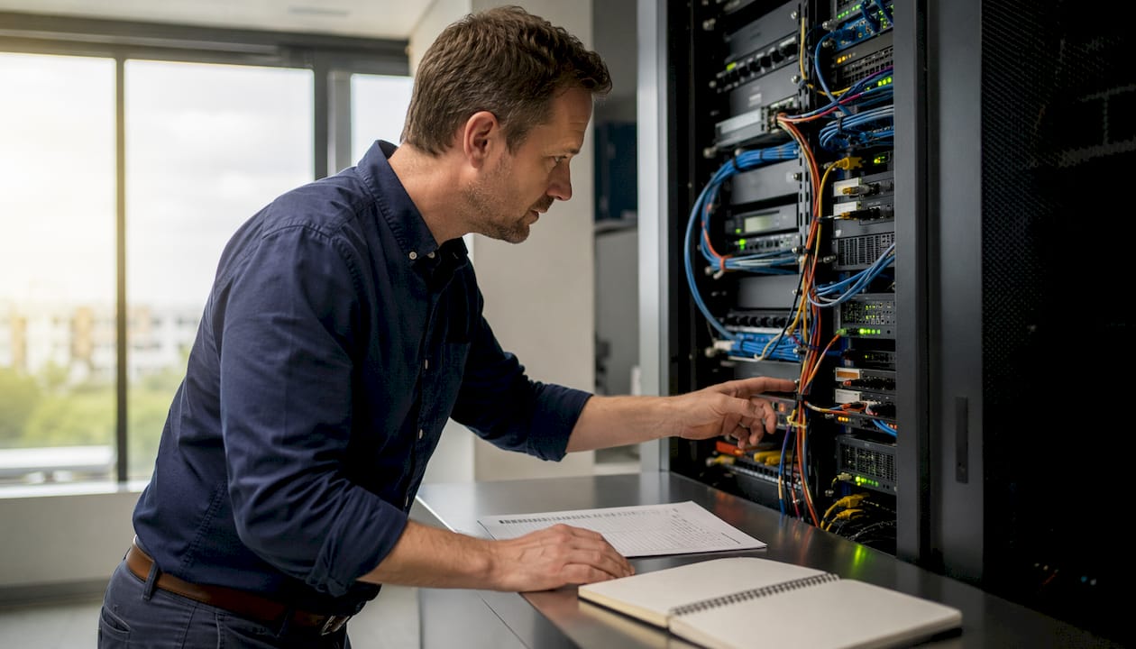 IT professional checking servers in monitoring room