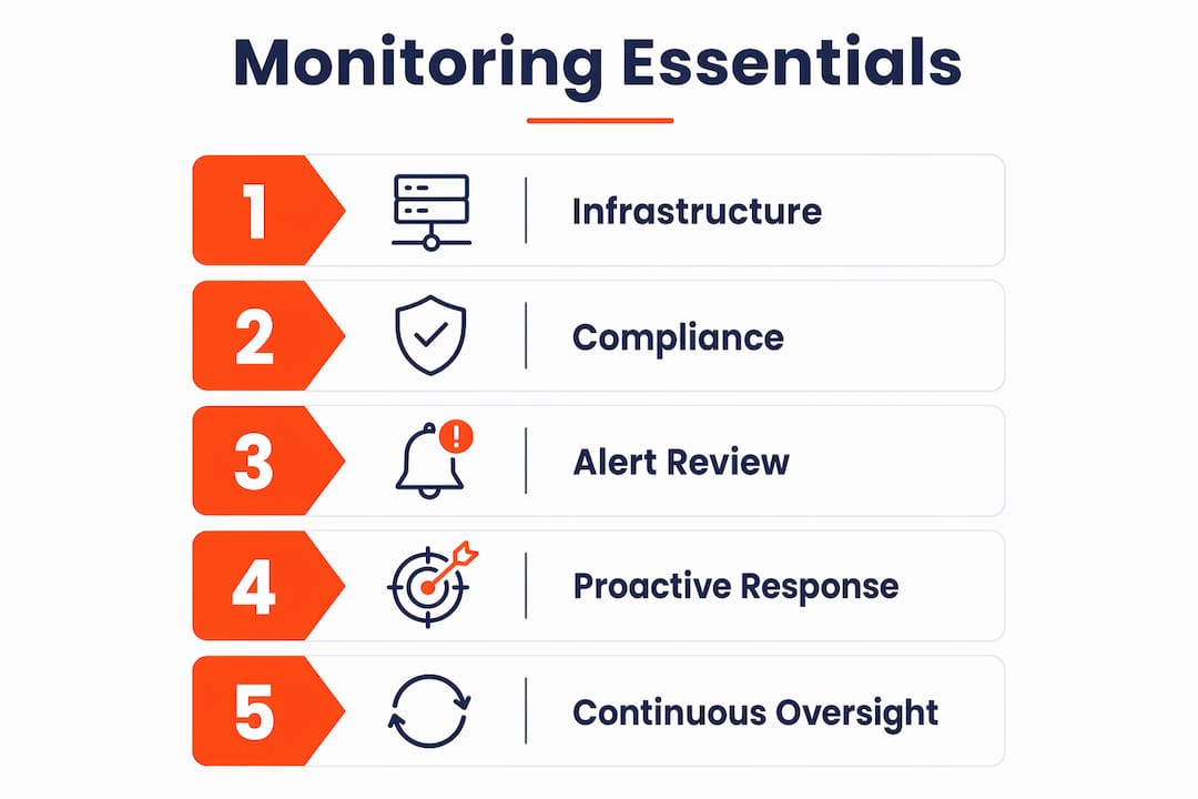 Infographic outlining core features of managed services monitoring